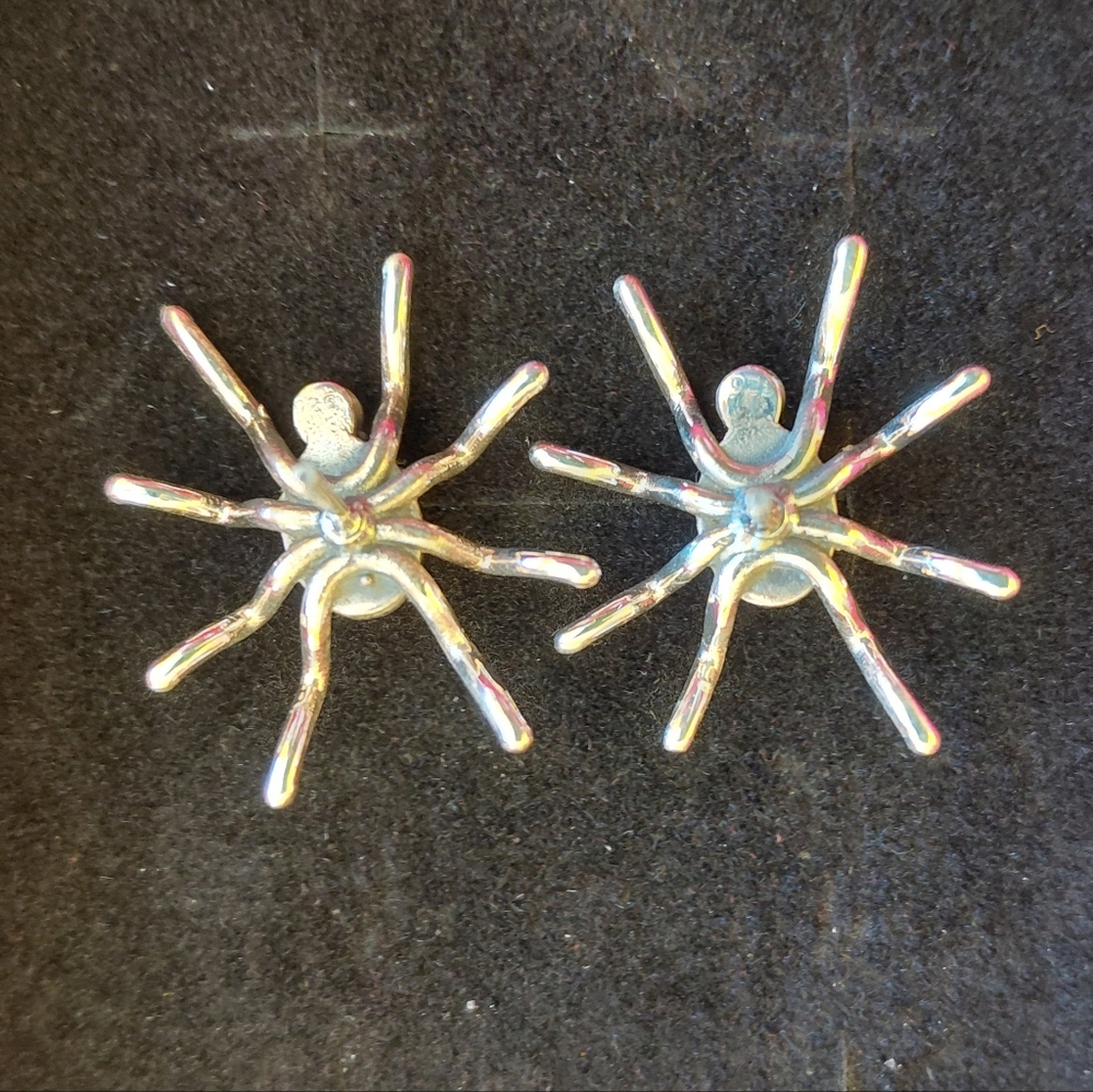Spider Shaped Moonstone Silver Stud Statement Earrings - Picture 8 of 11